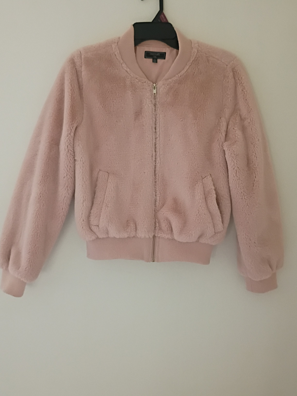 Chocolate Plush Bomber Jacket in Light Pink